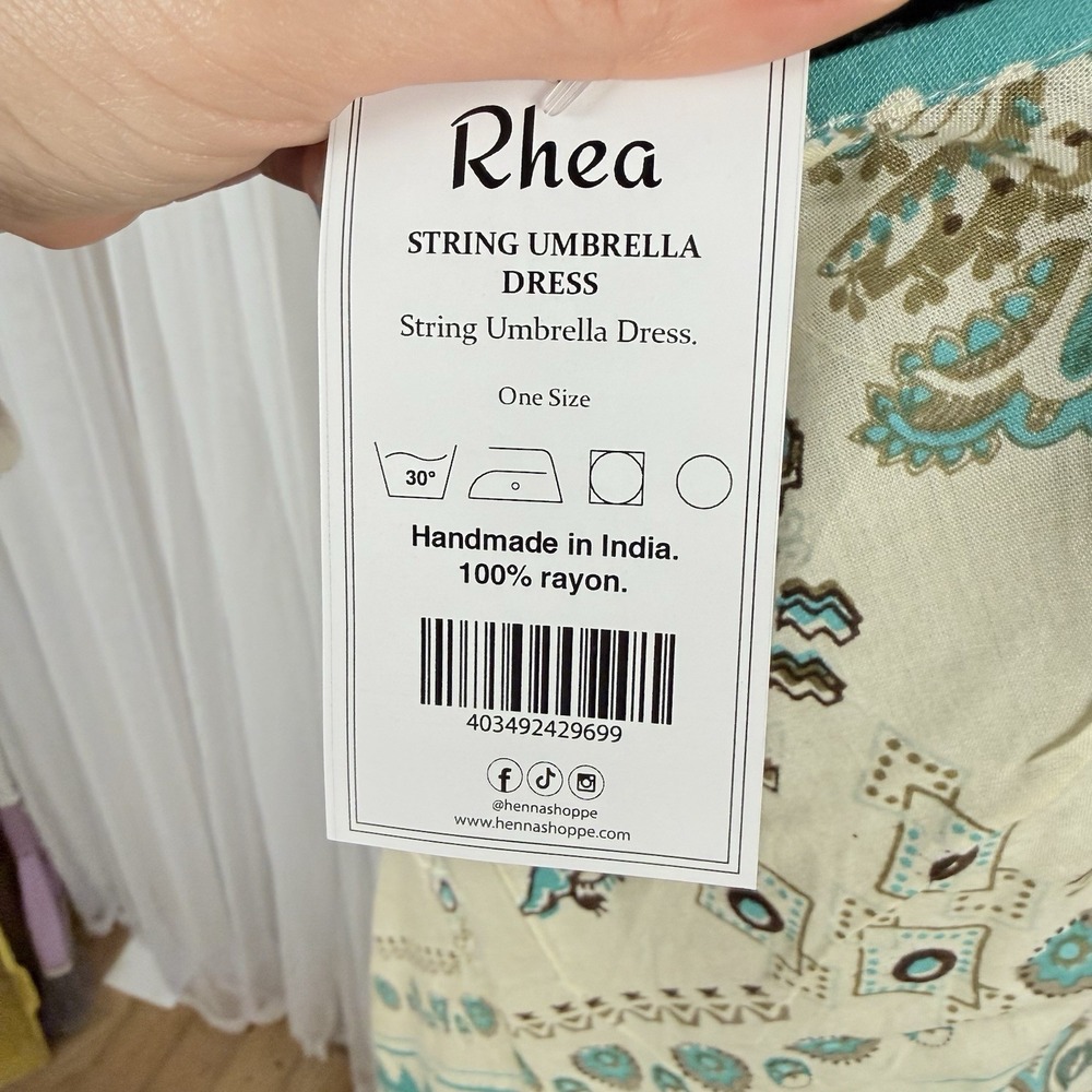 NWT Rhea Boho Western Umbrella Dress One Size Rayon Turquoise Handmade India OS - Picture 8 of 11